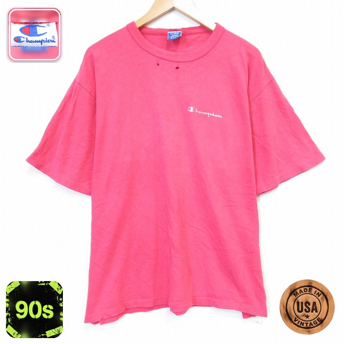 チャンピオン 90s 半袖Tシャツ ワンポイントロゴ ピンク メンズXL相当 | 古着