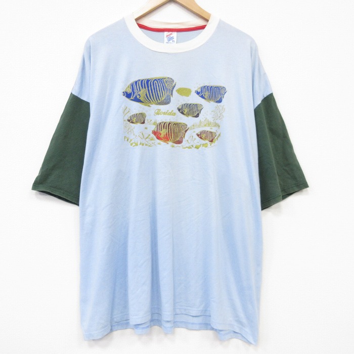 ジャージーズ 90s 半袖Tシャツ 魚 ライトブルー メンズXL相当 | 古着