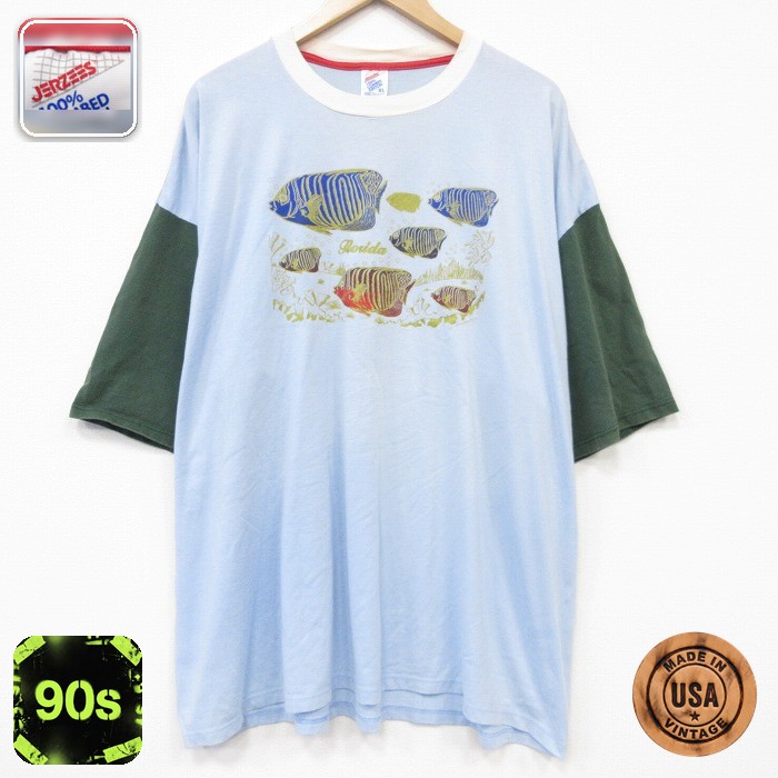 ジャージーズ 90s 半袖Tシャツ 魚 ライトブルー メンズXL相当 | 古着