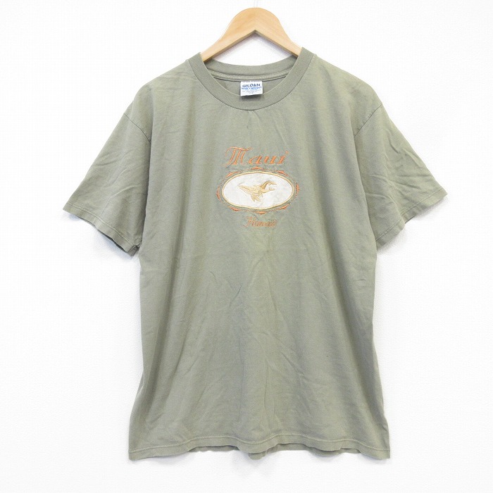 マウイ 90s 半袖Tシャツ 刺繍 カーキ メンズL相当 | 古着