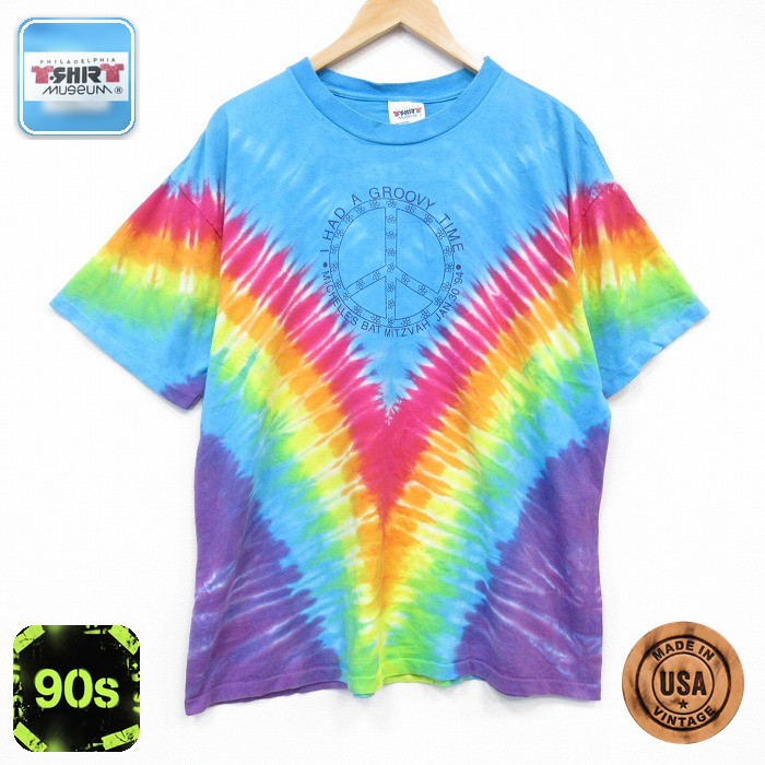 90s 半袖Tシャツ ピースマーク タイダイ ライトブルー メンズXL相当 | 古着