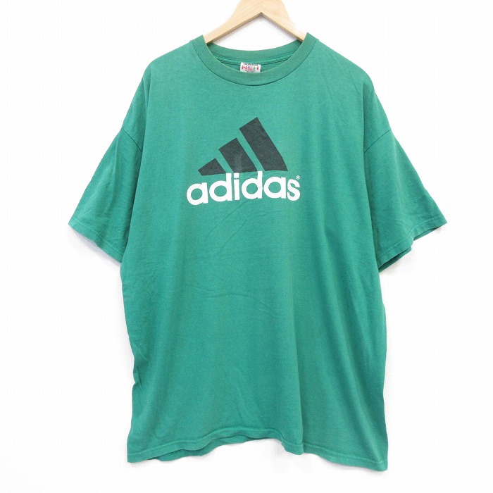 アディダス 90s 半袖Tシャツ ビッグロゴ グリーン メンズXL相当 | 古着