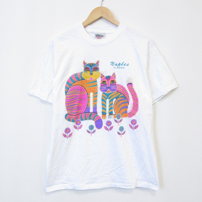 オニータ 90s 半袖Tシャツ ネコ ホワイト メンズL相当 | 古着