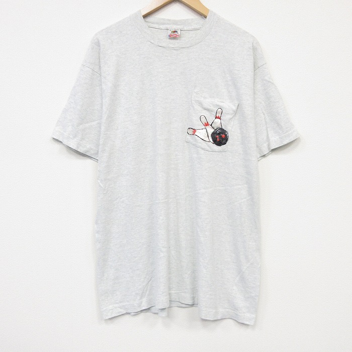 フルーツオブザルーム 90s 半袖Tシャツ ボウリングハンドペイント グレー メンズXL相当 | 古着