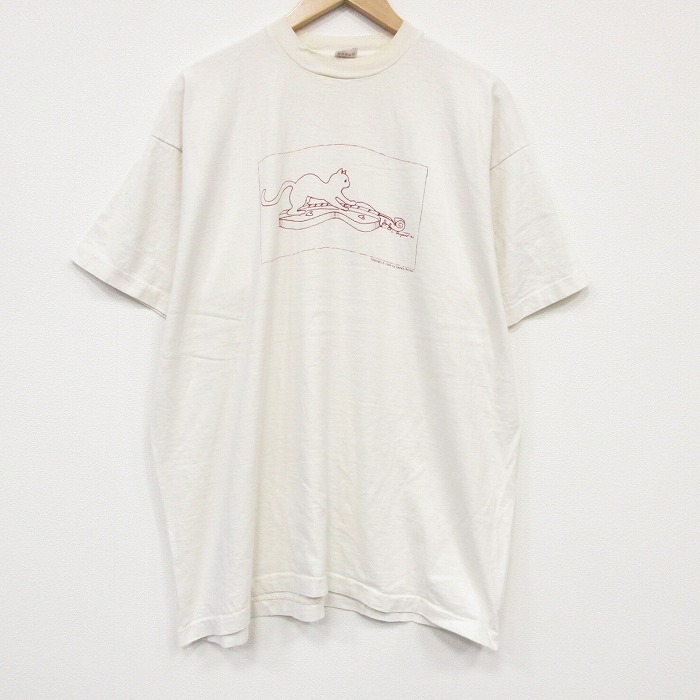 フルーツオブザルーム 90s 半袖Tシャツ ネコ ホワイト メンズXL相当 | 古着