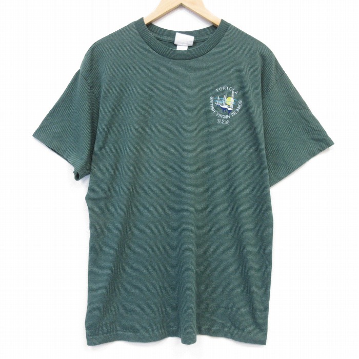 90s 半袖Tシャツ ヨット グリーンボーダー メンズXL相当 | 古着