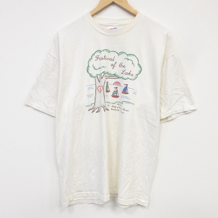 ヘインズ 90s 半袖Tシャツ ヨット ベージュ メンズXL相当 | 古着