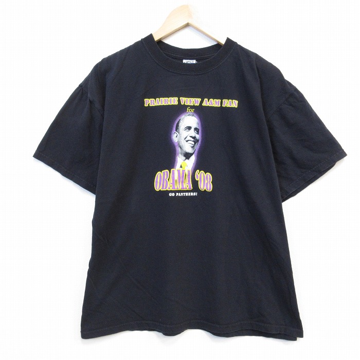 00s 半袖Tシャツ オバマ大統領 ブラック メンズXL相当 | 古着
