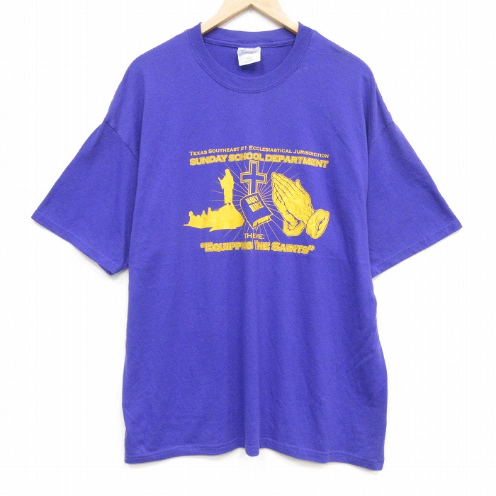 00s 半袖Tシャツ 十字架 ブルー メンズXL相当 | 古着