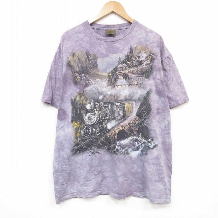 90s 半袖Tシャツ 汽車 パープル メンズXL相当 | 古着