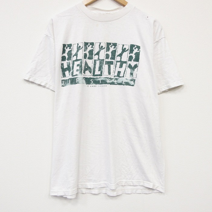TULTEX 90s 半袖Tシャツ HEALTHY ホワイト メンズXL相当 | 古着
