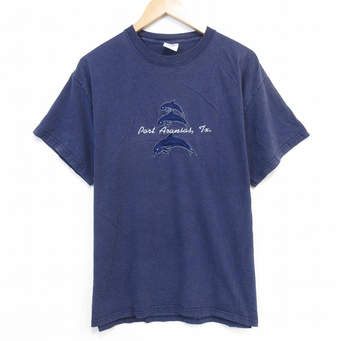 00s 半袖Tシャツ イルカ刺繍 ネイビー メンズXL相当 | 古着