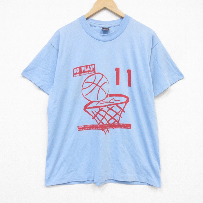 フルーツオブザルーム 90s 半袖Tシャツ バスケットボール ライトブルー メンズL相当 | 古着