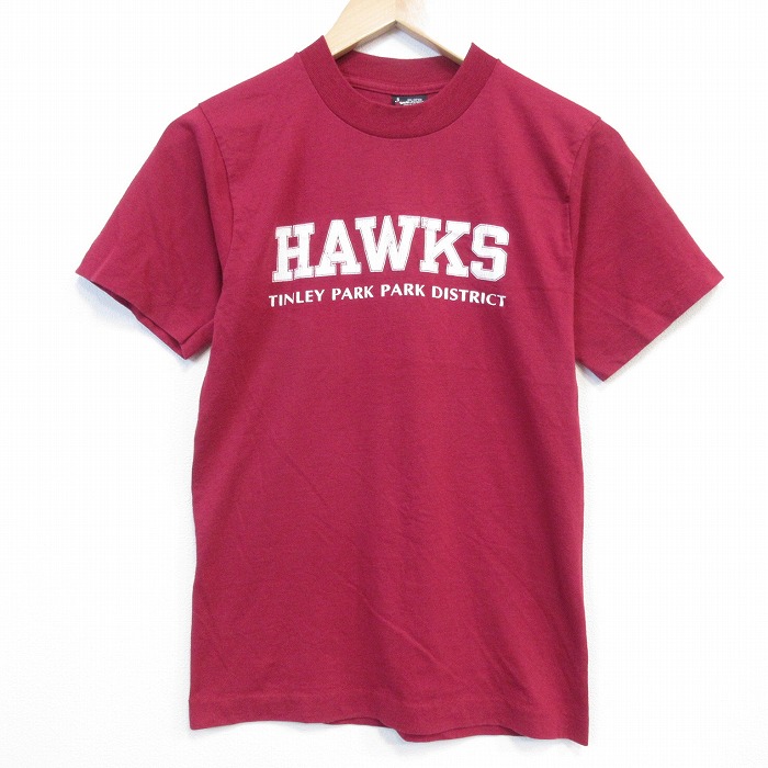 フルーツオブザルーム 90s 半袖Tシャツ HAWKS バーガンディ メンズS相当 | 古着