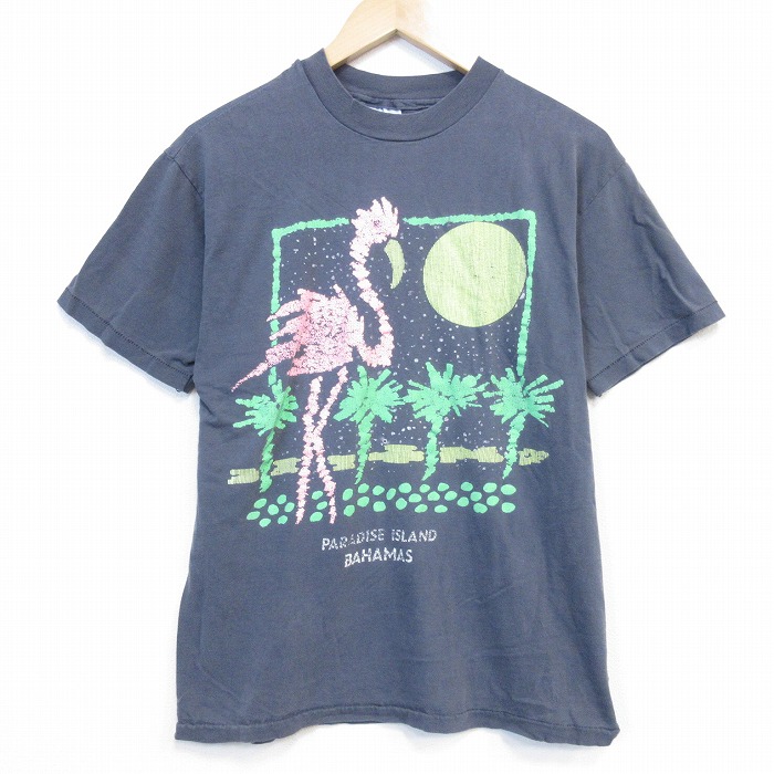 80s 半袖Tシャツ フラミンゴ ブラック メンズL相当 | 古着