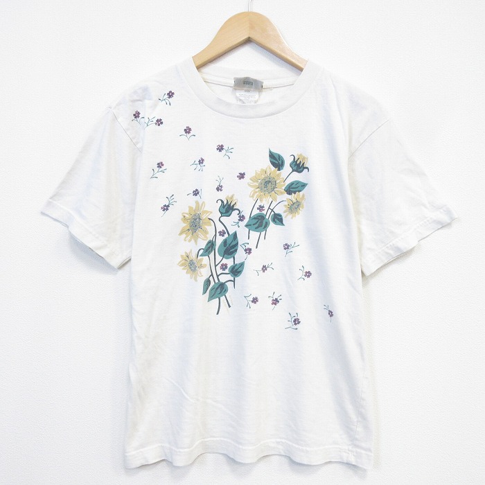 L★古着 NORTHERN REFRECTIONS 半袖 ビンテージ Tシャツ メンズ 00年代 00s ヒマワリ コットン クルーネック カナダ製 ホワイト【spe】 26jul02