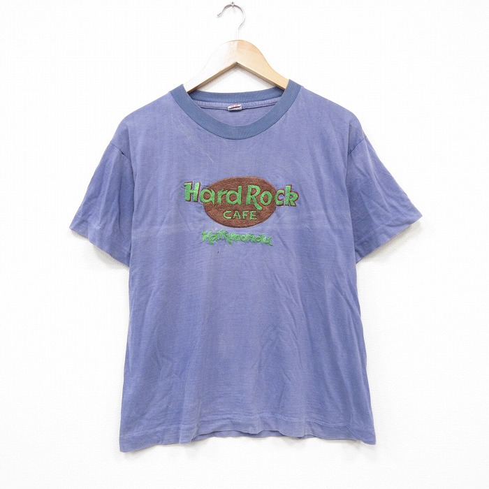 80s 半袖Tシャツ ハードロックカフェ刺繍 パープル メンズM相当 | 古着