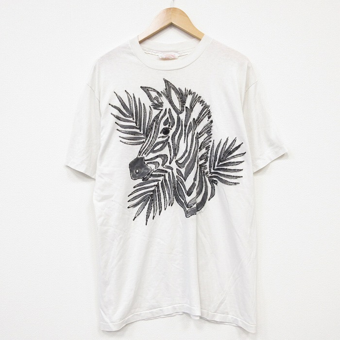 80s 半袖Tシャツ シマウマ ホワイト メンズL相当 | 古着