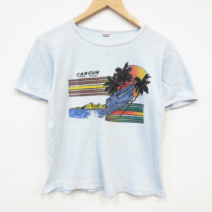 80s 半袖Tシャツ カンクン ライトブルー メンズM相当 | 古着