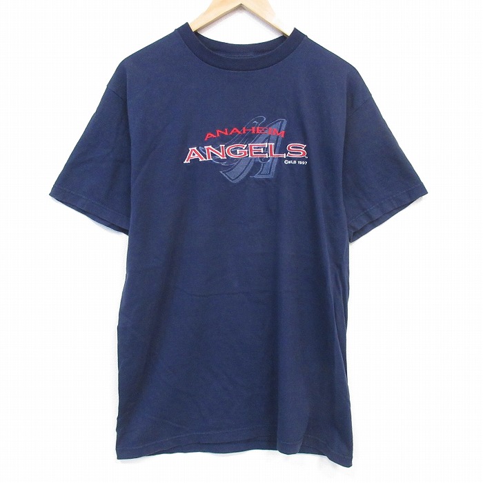 90s 半袖Tシャツ アナハイムエンゼルス刺繍 ネイビー メンズL相当 | 古着
