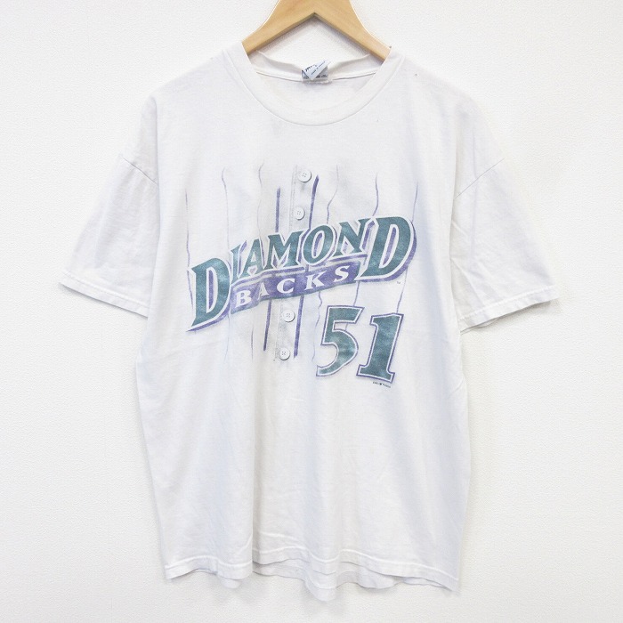 アリゾナダイヤモンドバックス 00s 半袖Tシャツ ランディジョンソン51プリント ホワイト メンズXL相当 | 古着