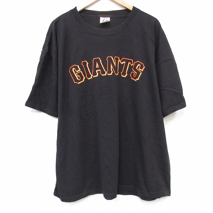 XL★古着 マジェスティック 半袖 ビンテージ Tシャツ メンズ 00年代 00s MLB サンフランシスコジャイアンツ バリージト 75 大きいサイズ コットン クルーネック ブラック メジャーリーグ ベースボール 野球 26jul10