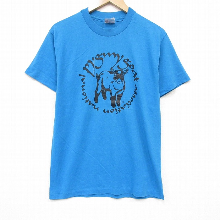 M★古着 ヘインズ 半袖 ビンテージ Tシャツ メンズ 90年代 90s ヤギ クルーネック USA製 ライトブルー 26jul10