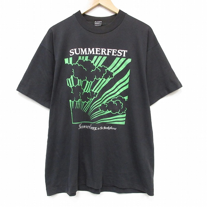 XL★古着 フルーツオブザルーム 半袖 ビンテージ Tシャツ メンズ 90年代 90s サマーフェス クルーネック USA製 ブラック 26jul10