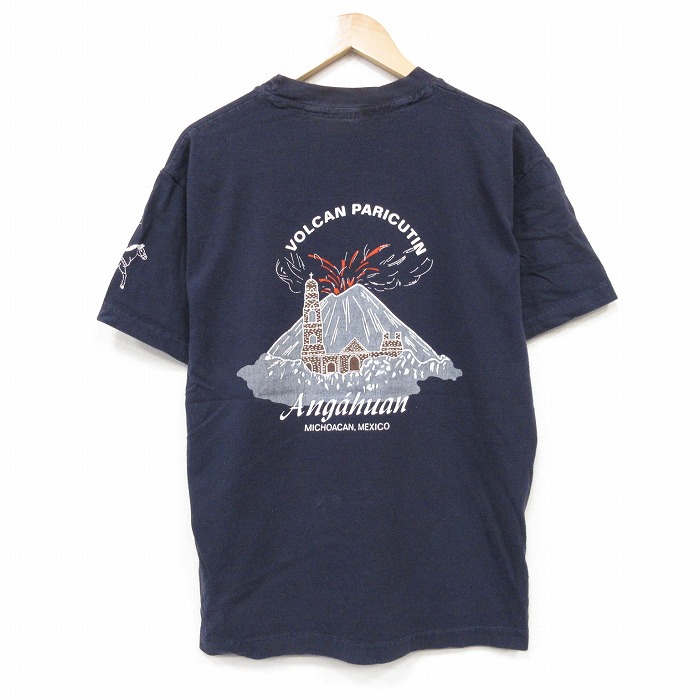 90s 半袖Tシャツ パウリクティン火山 ネイビー メンズL相当 | 古着