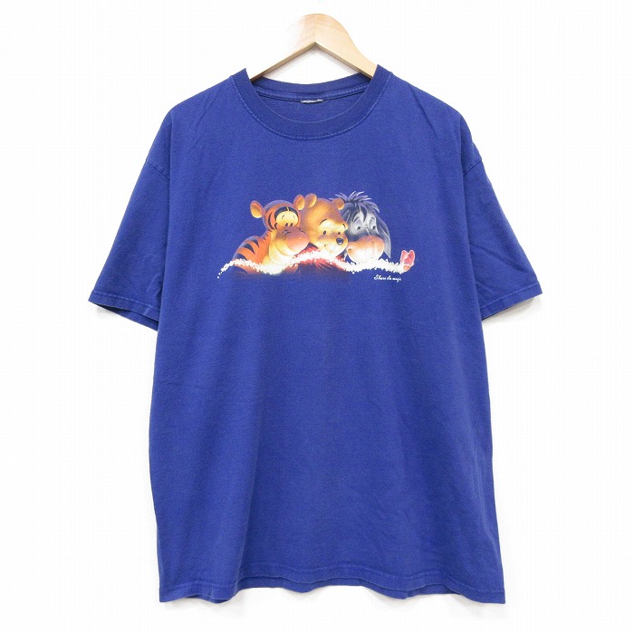 ディズニー 00s 半袖Tシャツ くまのプーさん ブルー メンズXL相当 | 古着