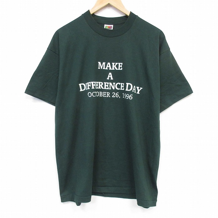フルーツオブザルーム 90s 半袖Tシャツ MAKE グリーン メンズXL相当 | 古着