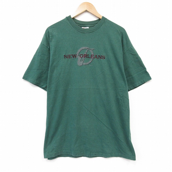 ヘインズ 90s 半袖Tシャツ ニューオリンズ刺繍 グリーン メンズL相当 | 古着