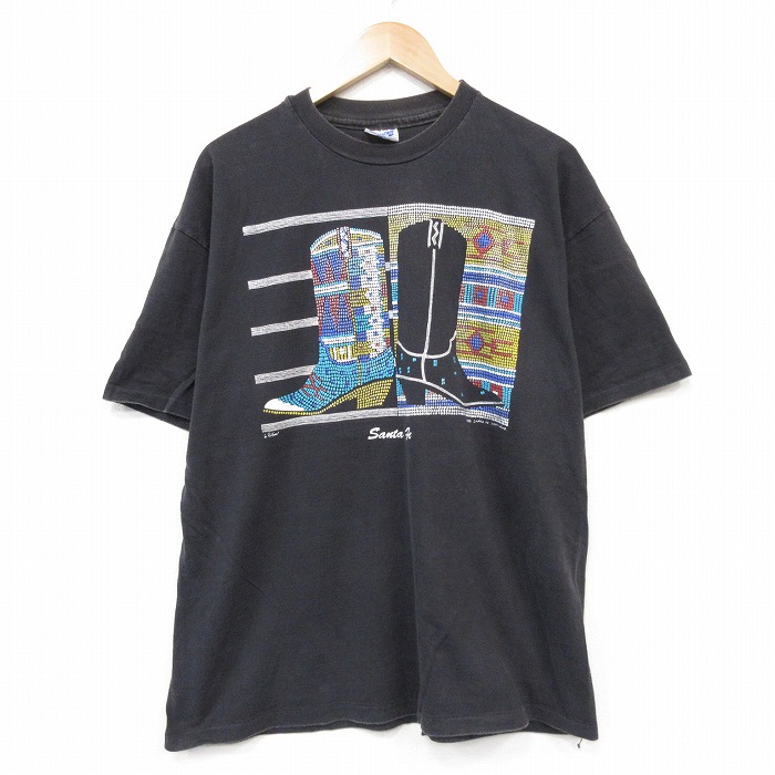 ヘインズ 90s 半袖Tシャツ ウエスタンブーツ ブラック メンズXL相当 | 古着