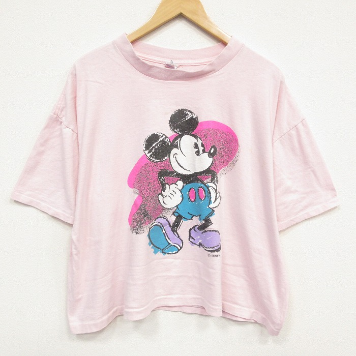 ディズニー 80s 半袖Tシャツ ミッキー ピンク メンズXL相当 | 古着