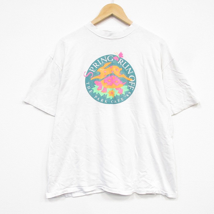 ヘインズ 80s 半袖Tシャツ ウサギカメ ホワイト メンズXL相当 | 古着