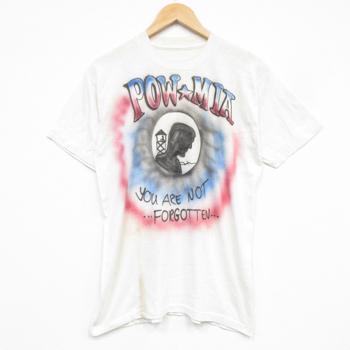 90s 半袖Tシャツ POW MIAエアブラシ ホワイト メンズM相当 | 古着