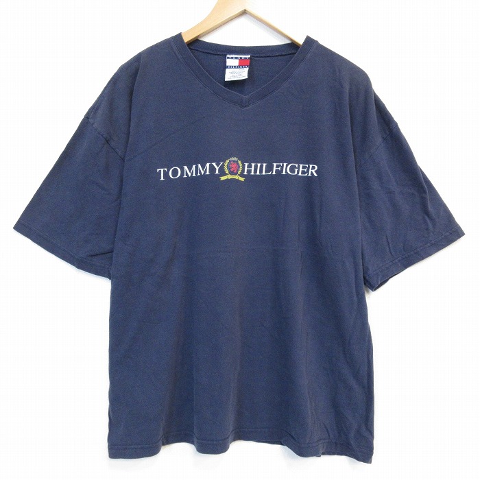 トミーヒルフィガー 90s 半袖Tシャツ ビッグロゴ ネイビー メンズXL相当 | 古着