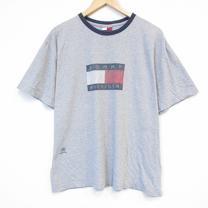トミーヒルフィガー 90s 半袖Tシャツ ビッグロゴ グレー メンズXL相当 | 古着