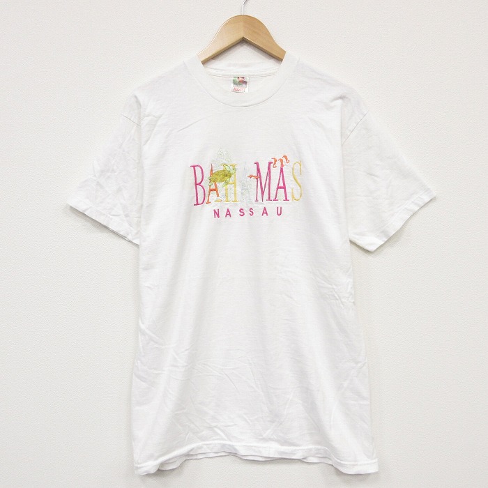 フルーツオブザルーム 90s 半袖Tシャツ バハマ刺繍 ホワイト メンズL相当 | 古着