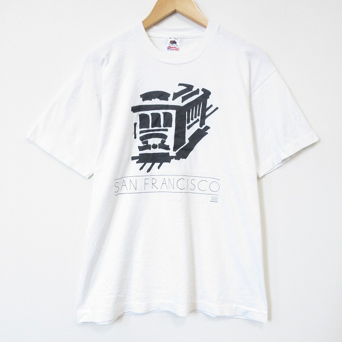 フルーツオブザルーム 90s 半袖Tシャツ ケーブルカー ホワイト メンズXL相当 | 古着