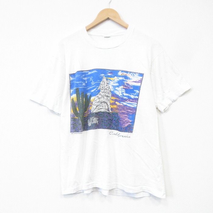 90s 半袖Tシャツ オオカミ ホワイト メンズL相当 | 古着