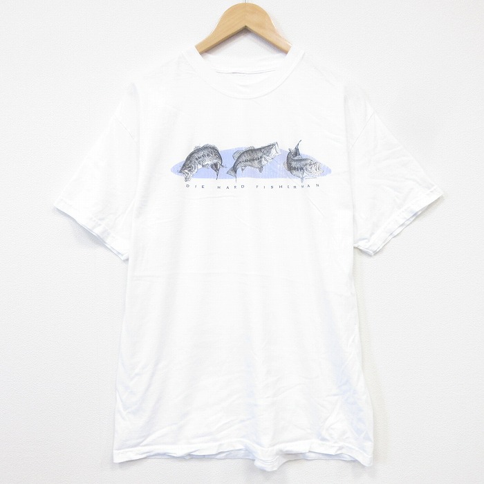 90s 半袖Tシャツ 魚 ホワイト メンズXL相当 | 古着