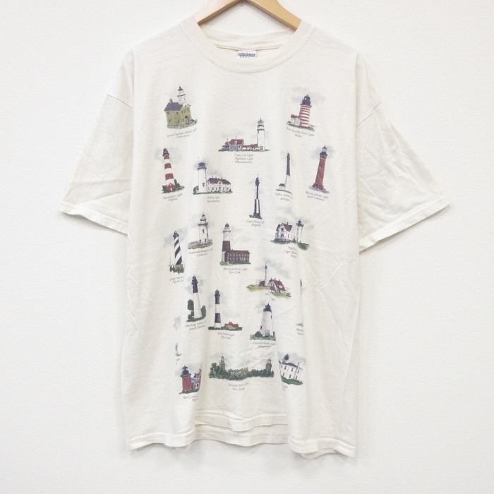 00s 半袖Tシャツ 灯台 ベージュ メンズXL相当 | 古着