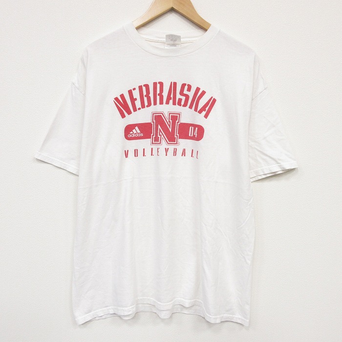 アディダス 00s 半袖Tシャツ ネブラスカ ホワイト メンズXL相当 | 古着
