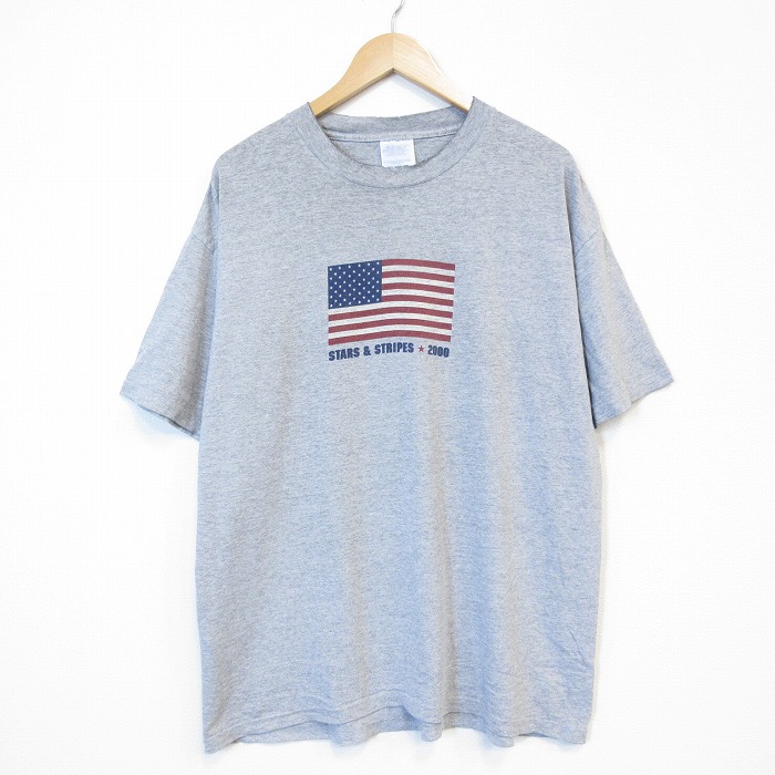 00s 半袖Tシャツ 星条旗 グレー メンズXL相当 | 古着