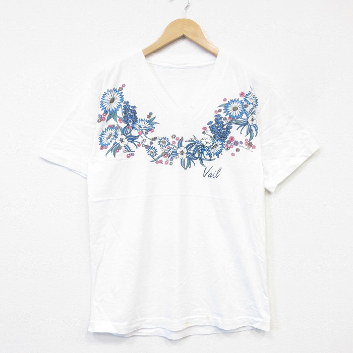 90s 半袖Tシャツ 花 ホワイト メンズM相当 | 古着