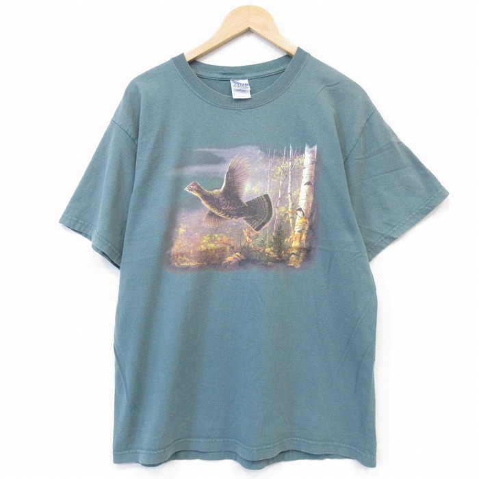 00s 半袖Tシャツ 鳥 カーキ メンズL相当 | 古着