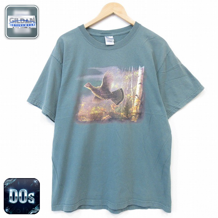 00s 半袖Tシャツ 鳥 カーキ メンズL相当 | 古着