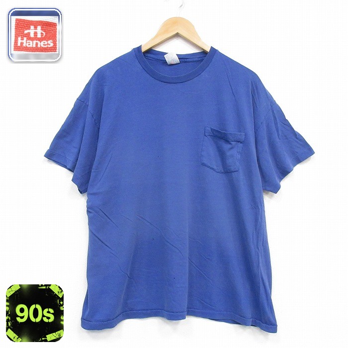 ヘインズ 90s 半袖Tシャツ 胸ポケット付き ブルー メンズXL相当 | 古着