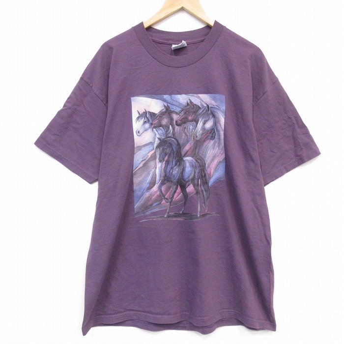 00s 半袖Tシャツ 馬 パープル メンズXL相当 | 古着